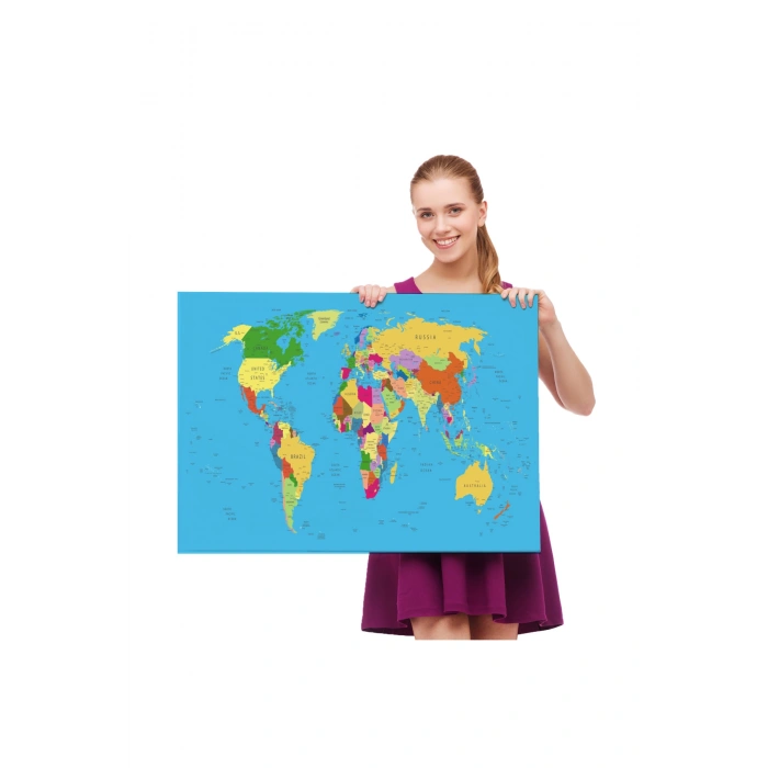 Dünya Haritası Detaylı Dekoratif Kanvas Tablo 1058