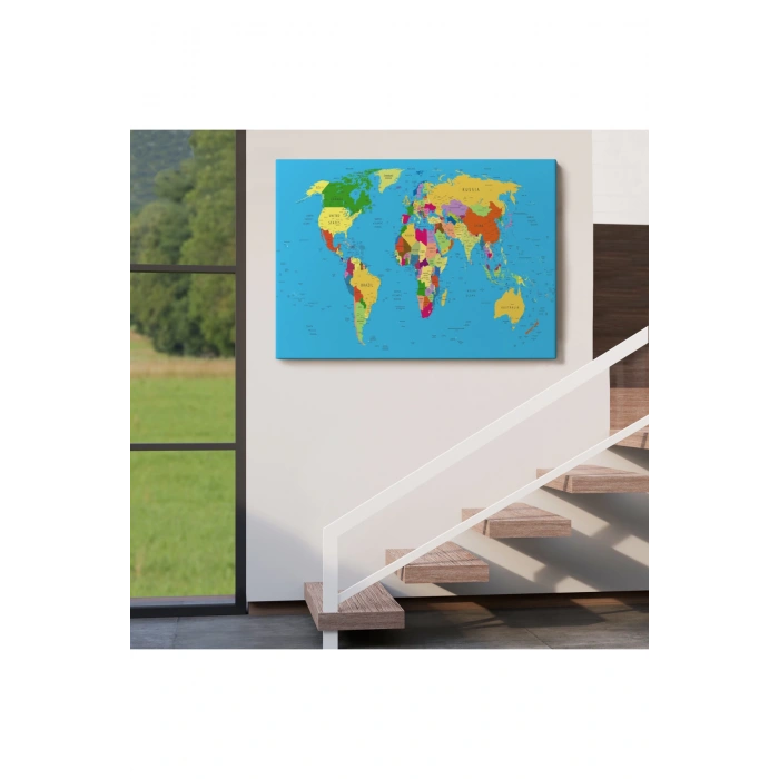 Dünya Haritası Detaylı Dekoratif Kanvas Tablo 1058