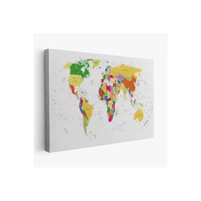 Dünya Haritası Detaylı Dekoratif Kanvas Tablo 1059