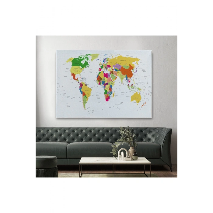 Dünya Haritası Detaylı Dekoratif Kanvas Tablo 1059