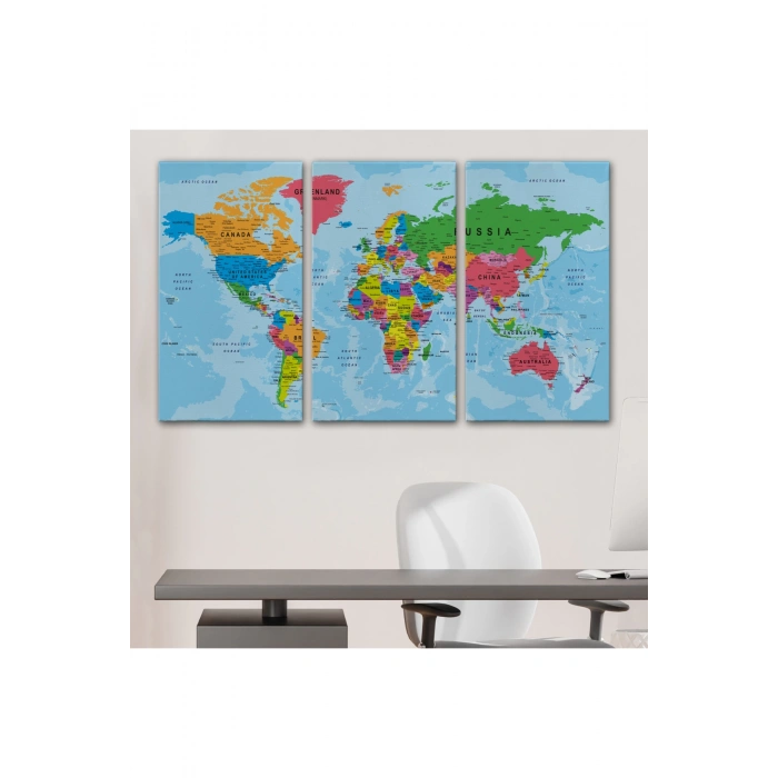 Dünya Haritası Kanvas Tablo Çok Ayrıntılı Dekoratif ve Okyanuslu 2131