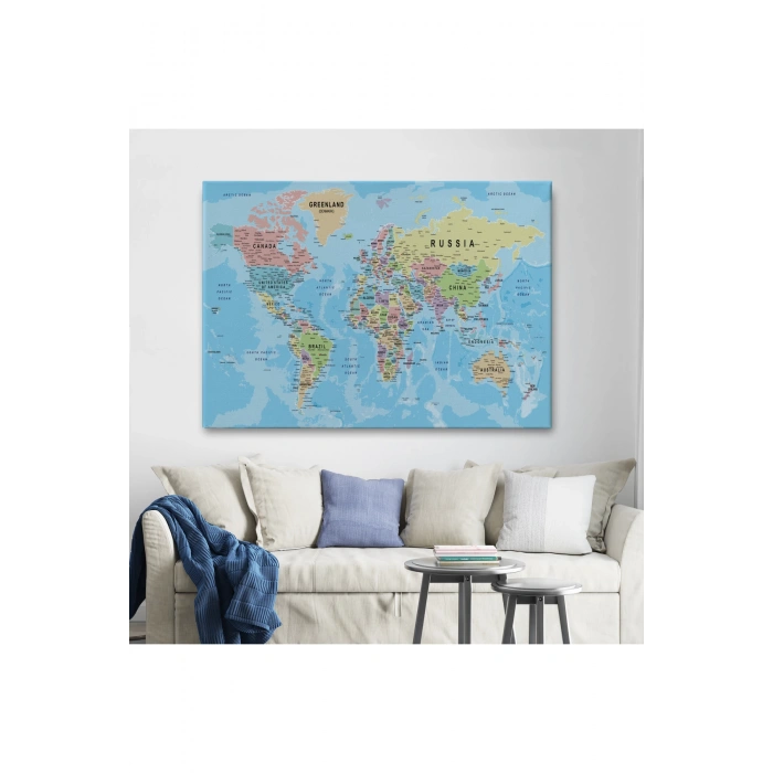 Dünya Haritası Kanvas Tablo Çok Ayrıntılı Dekoratif ve Okyanuslu 2161