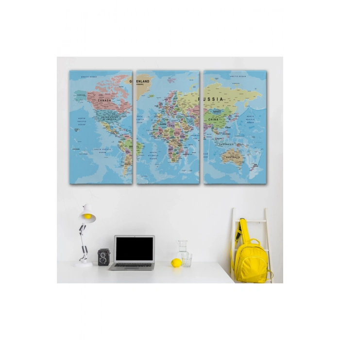 Dünya Haritası Kanvas Tablo Çok Ayrıntılı Dekoratif ve Okyanuslu 2161