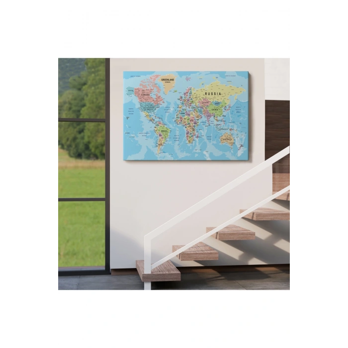 Dünya Haritası Kanvas Tablo Çok Ayrıntılı Dekoratif ve Okyanuslu 2161