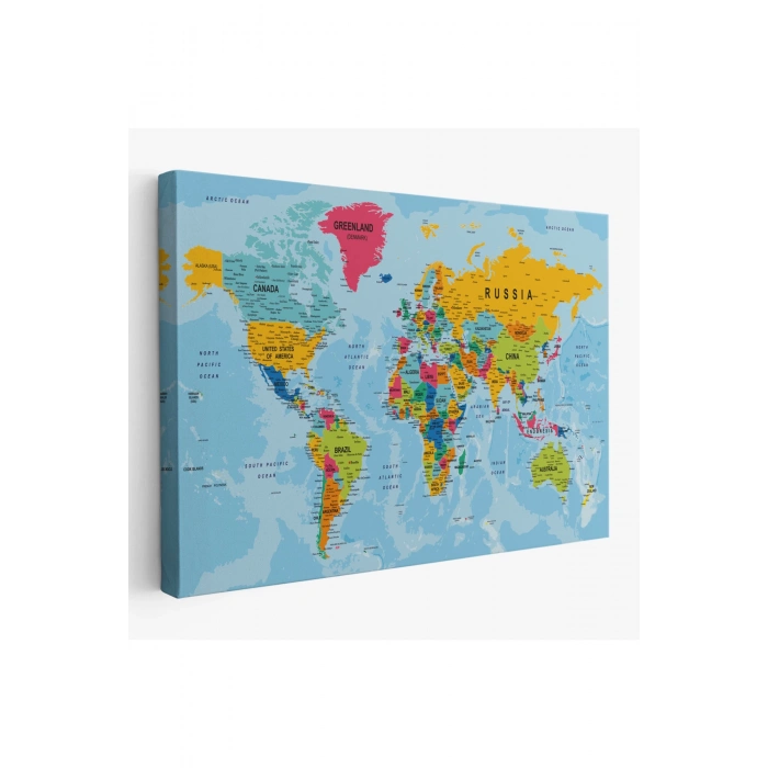 Dünya Haritası Kanvas Tablo Çok Ayrıntılı Dekoratif ve Okyanuslu 2171