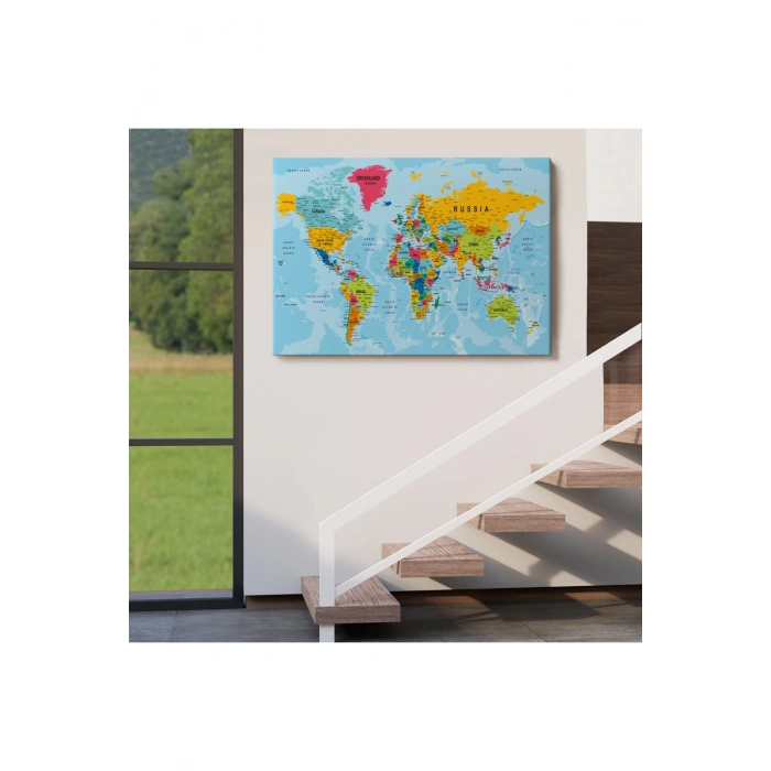 Dünya Haritası Kanvas Tablo Çok Ayrıntılı Dekoratif ve Okyanuslu 2171