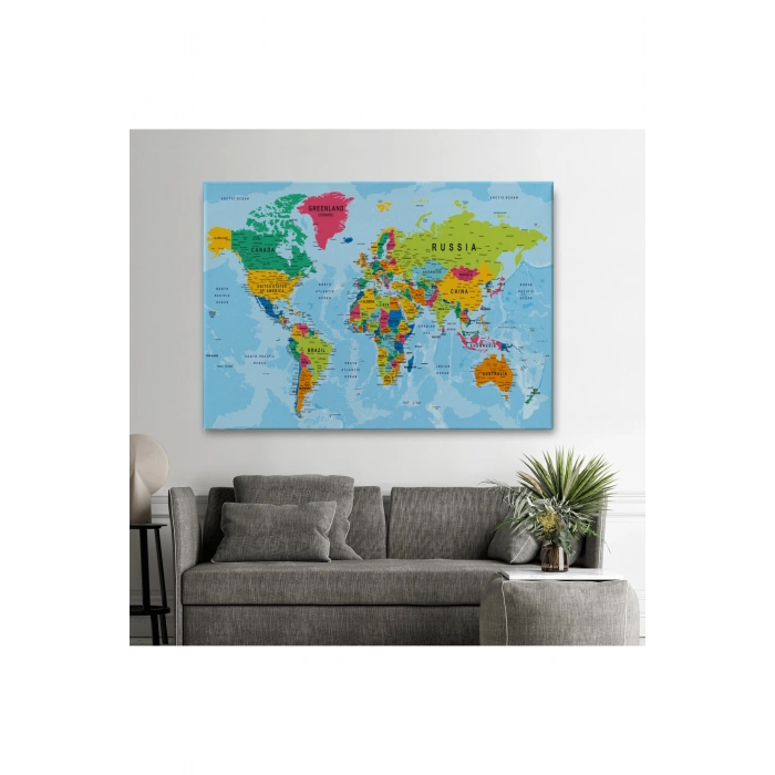 Dünya Haritası Kanvas Tablo Çok Ayrıntılı Dekoratif ve Okyanuslu 2173