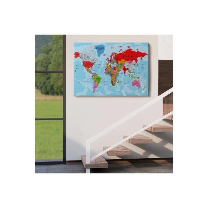 Dünya Haritası Kanvas Tablo Çok Ayrıntılı Dekoratif ve Okyanuslu 2187