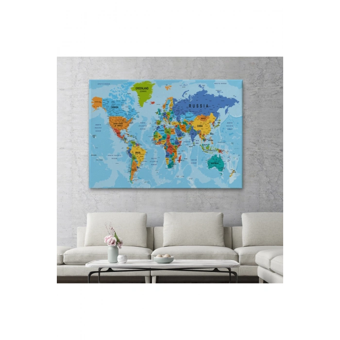 Dünya Haritası Kanvas Tablo Çok Ayrıntılı Dekoratif ve Okyanuslu 2189
