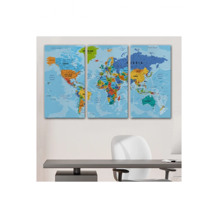 Dünya Haritası Kanvas Tablo Çok Ayrıntılı Dekoratif ve Okyanuslu 2189