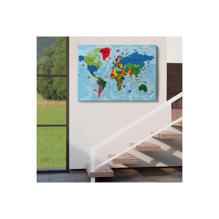 Dünya Haritası Kanvas Tablo Çok Ayrıntılı Dekoratif ve Okyanuslu2037