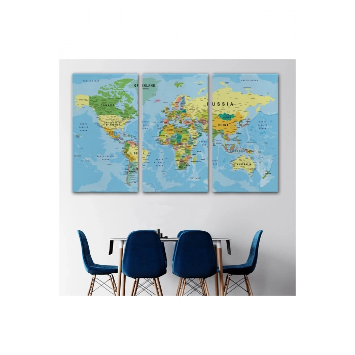 Dünya Haritası Kanvas Tablo Çok Ayrıntılı Dekoratif ve Okyanuslu2151