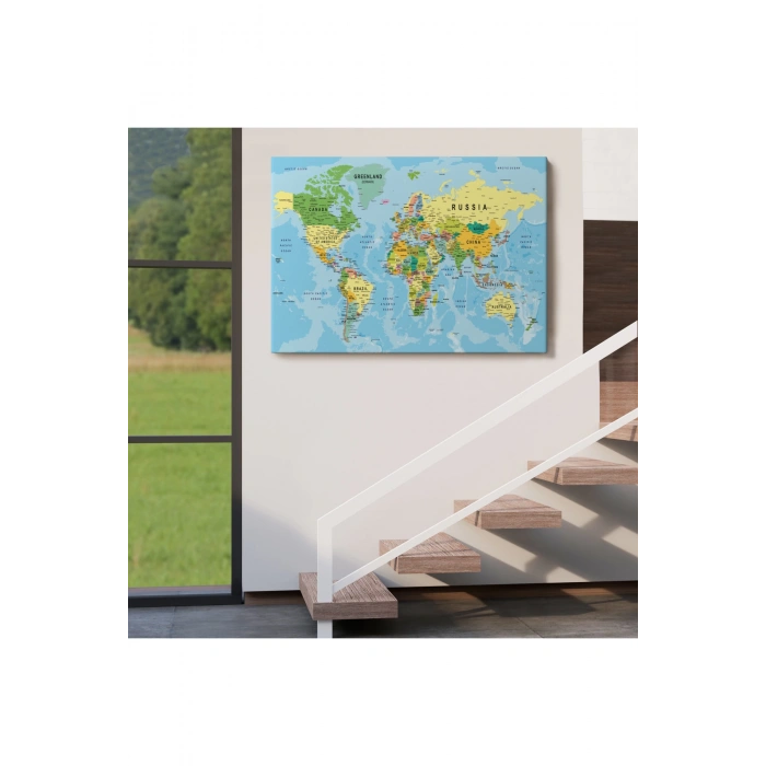 Dünya Haritası Kanvas Tablo Çok Ayrıntılı Dekoratif ve Okyanuslu2151