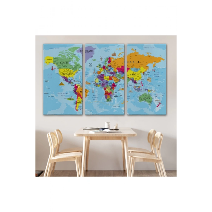 Dünya Haritası Kanvas Tablo Son Derece Detaylı Dekoratif Okyanuslu-1990