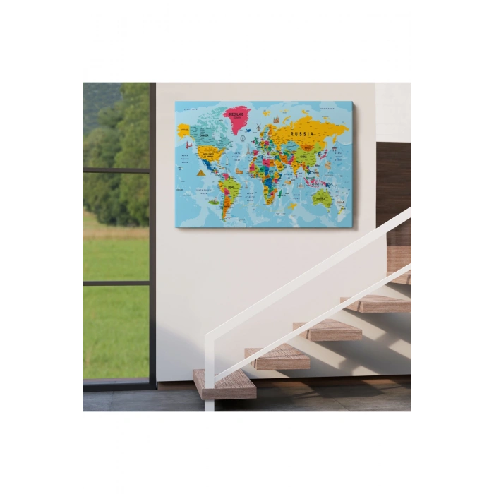 Dünya Haritası Kanvas Tablo Son Derece Detaylı Dekoratif Okyanuslu-2023