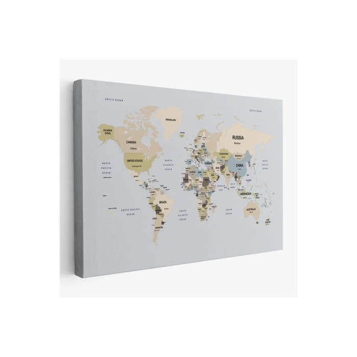 Dünya Haritası Kanvas Tablo  Ülke Başkent Detaylı ve Dekoratif 2597