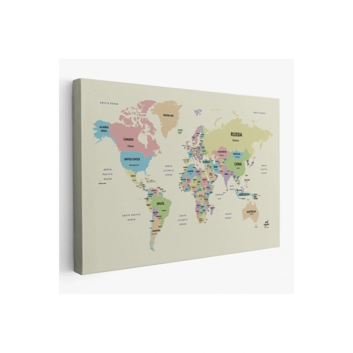 Dünya Haritası Kanvas Tablo  Ülke Başkent Detaylı ve Dekoratif 2603