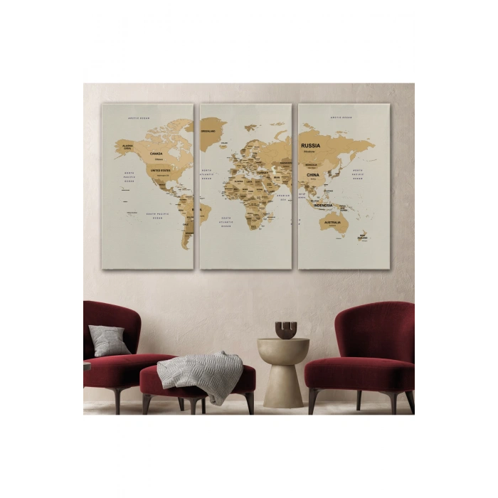 Dünya Haritası Kanvas Tablo  Ülke Başkent Detaylı ve Dekoratif 2619