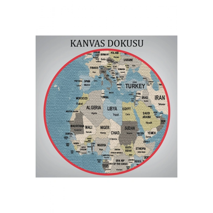 Dünya Haritası Kanvas Tablo  Ülke Başkentli ve Okyanus Detaylı Tablo 2743