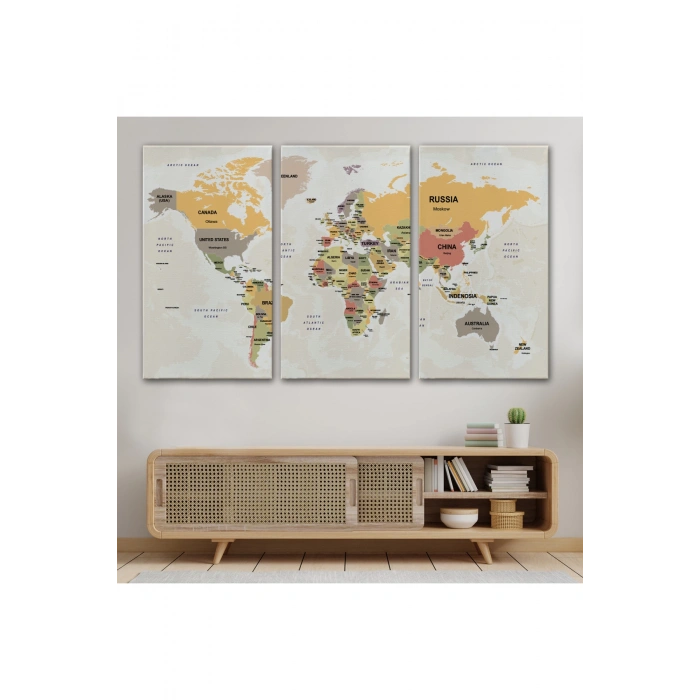 Dünya Haritası Kanvas Tablo  Ülke Başkentli ve Okyanus Detaylı Tablo 2745