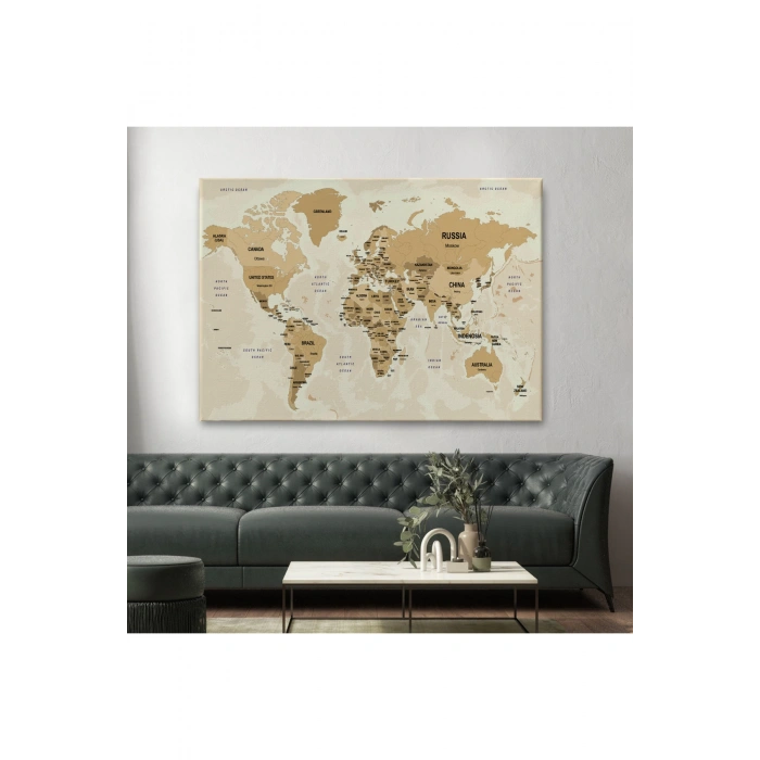 Dünya Haritası Kanvas Tablo  Ülke Başkentli ve Okyanus Detaylı Tablo 2765