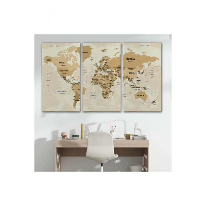 Dünya Haritası Kanvas Tablo  Ülke Başkentli ve Okyanus Detaylı Tablo 2765