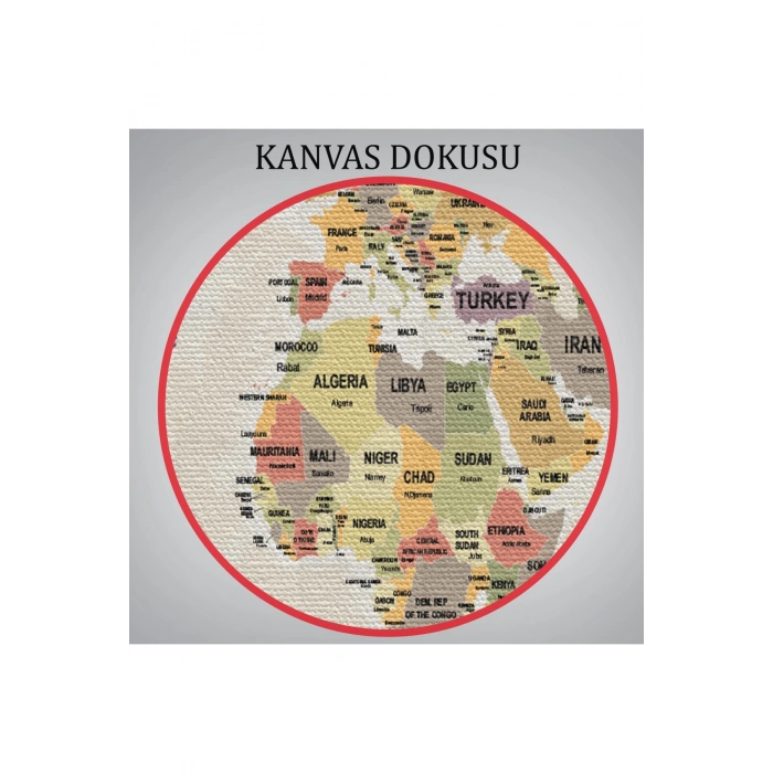 Dünya Haritası Kanvas Tablo  Ülke Başkentli ve Okyanus Detaylı Tablo2751