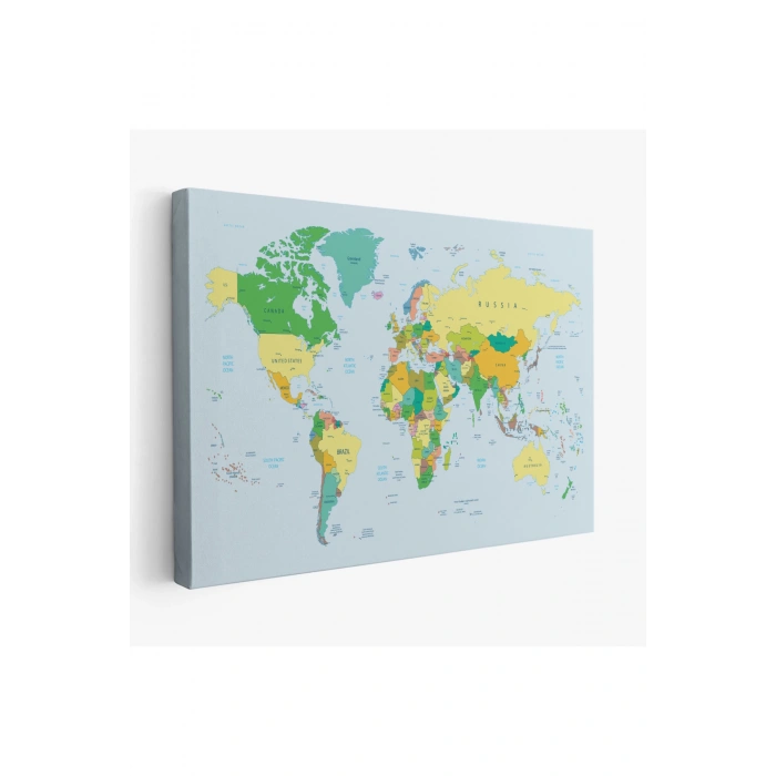 Dünya Haritası Meridyenli  Dekoratif Kanvas Tablo 1065