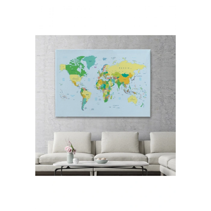 Dünya Haritası Meridyenli  Dekoratif Kanvas Tablo 1065