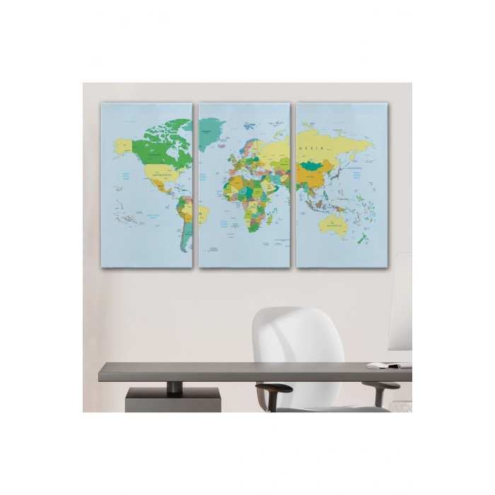 Dünya Haritası Meridyenli  Dekoratif Kanvas Tablo 1065