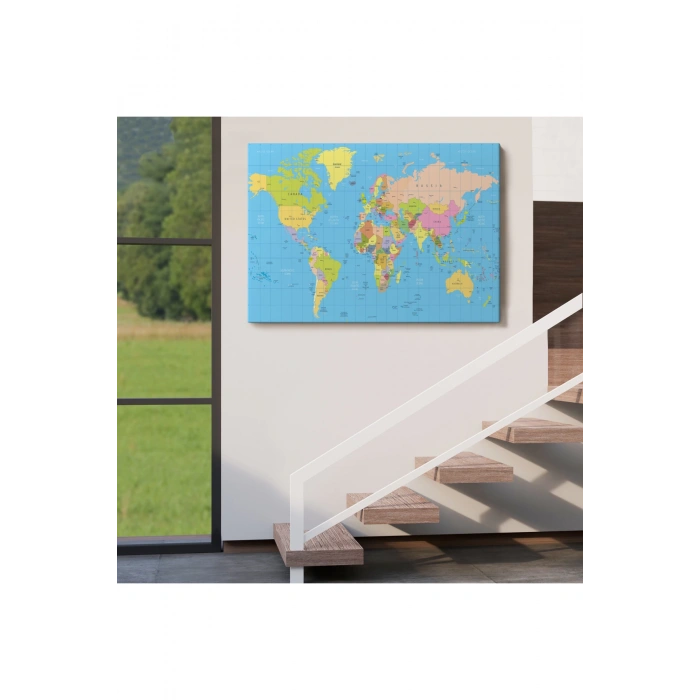 Dünya Haritası Meridyenli  Dekoratif Kanvas Tablo 1068