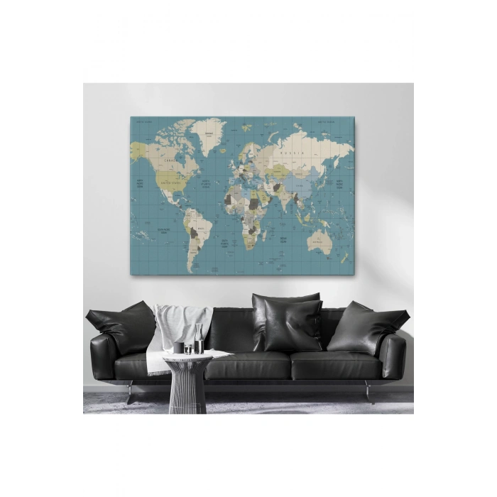 Dünya Haritası Meridyenli  Dekoratif Kanvas Tablo 1070
