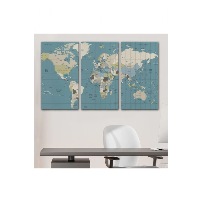 Dünya Haritası Meridyenli  Dekoratif Kanvas Tablo 1070