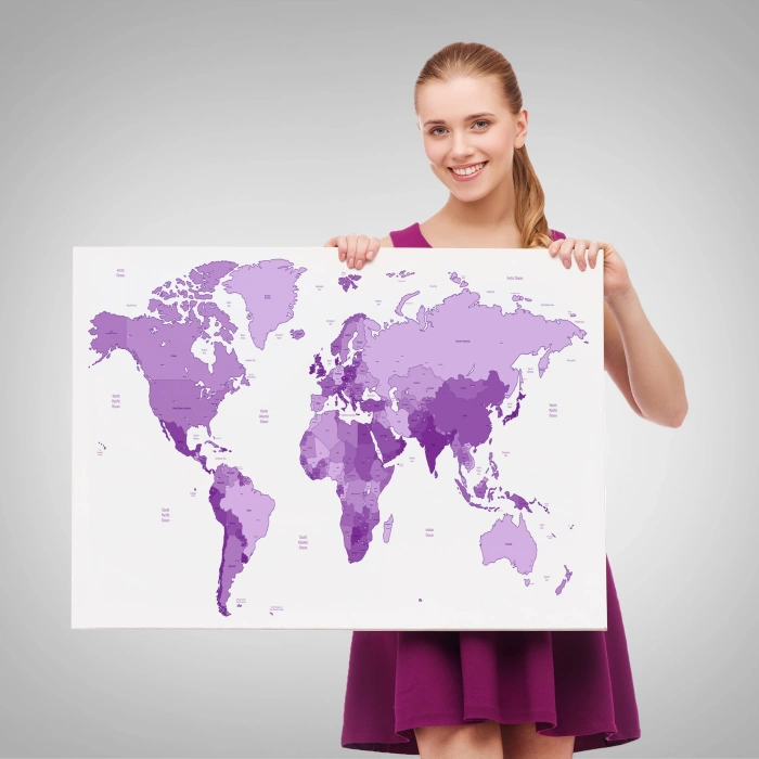 Dünya Haritası Mor Renkli Dekoratif Kanvas Tablo 1044