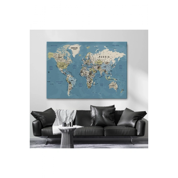 Dünya Haritası Son Derece Ayrıntılı Eğitici ve Öğretici Okyanuslu Kanvas Tablo-2523