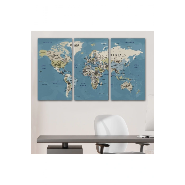 Dünya Haritası Son Derece Ayrıntılı Eğitici ve Öğretici Okyanuslu Kanvas Tablo-2523