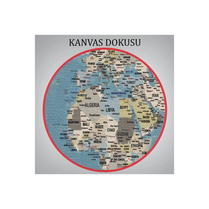 Dünya Haritası Son Derece Ayrıntılı Eğitici ve Öğretici Okyanuslu Kanvas Tablo-2523