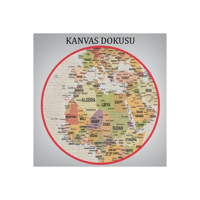 Dünya Haritası Son Derece Ayrıntılı Eğitici ve Öğretici Okyanuslu Kanvas Tablo-2531