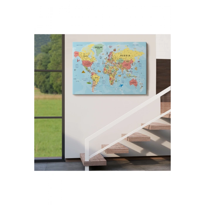 Dünya Haritası Tablo Son Derece Detaylı Dekoratif Okyanuslu-2019