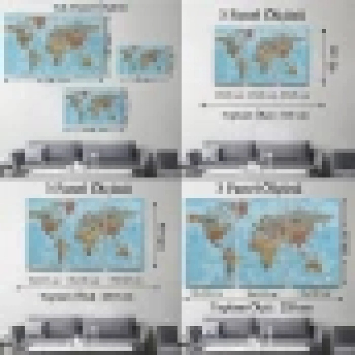 Dünya Haritası Türkçe Kanvas Tablo Ayrıntılı Dekoratif-Okyanuslu 2182