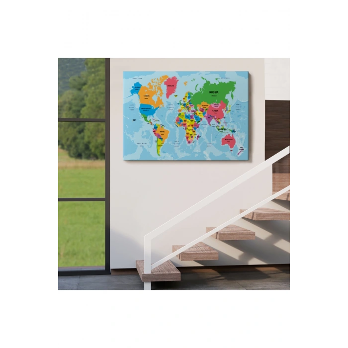 Dünya Haritası Ülke Başkentli Okyanuslu ve Dekoratif Kanvas Tablo 2201