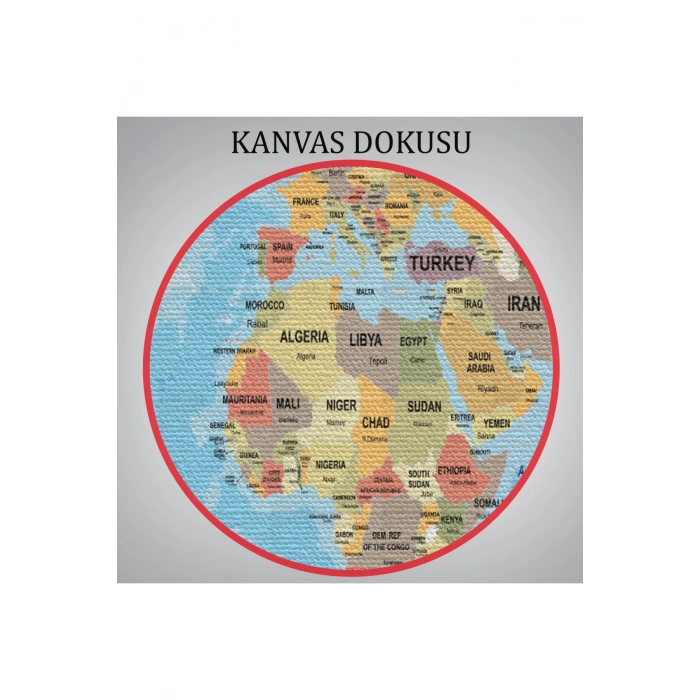 Dünya Haritası Ülke Başkentli Okyanuslu ve Dekoratif Kanvas Tablo 2229