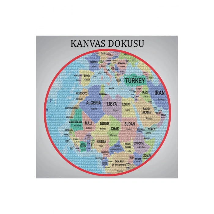 Dünya Haritası Ülke Başkentli Okyanuslu ve Dekoratif Kanvas Tablo 2233