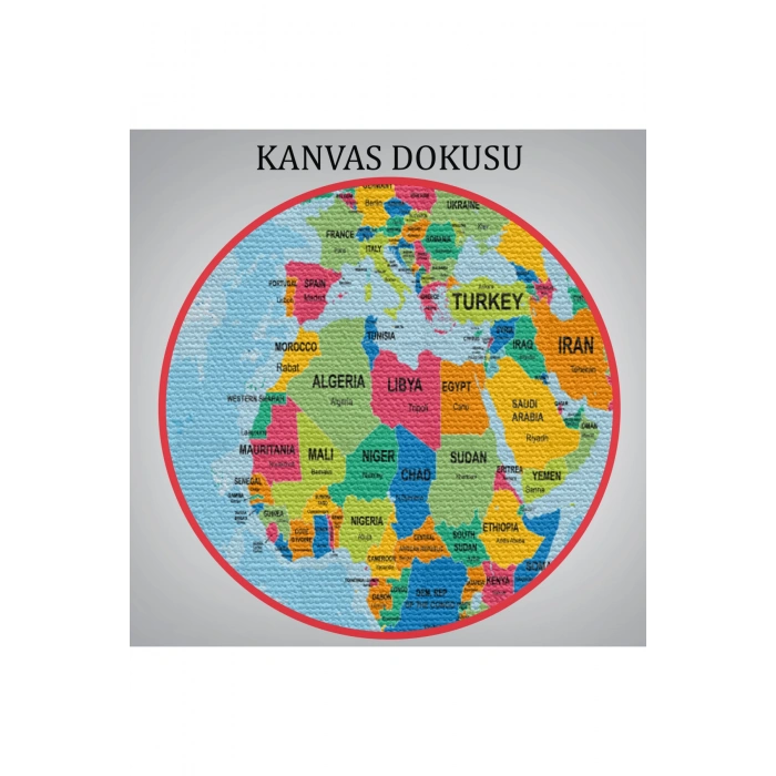 Dünya Haritası Ülke Başkentli Okyanuslu ve Dekoratif Kanvas Tablo 2243