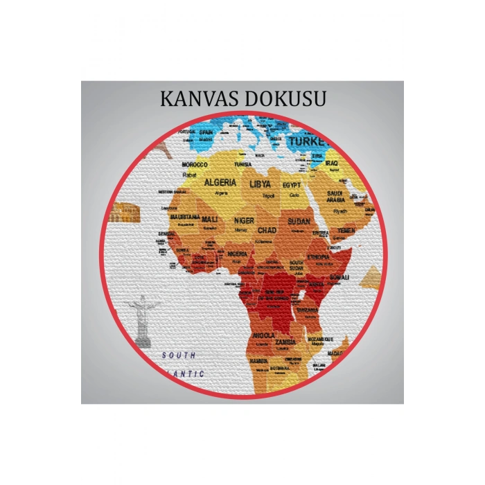 Dünya Haritası Ülke Bayraklı ve Başkentli Kanvas Tablo 1899