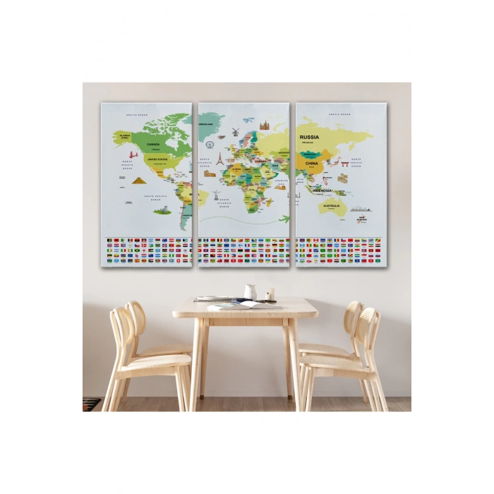 Dünya Haritası Ülke Bayraklı ve Başkentli Kanvas Tablo 1915