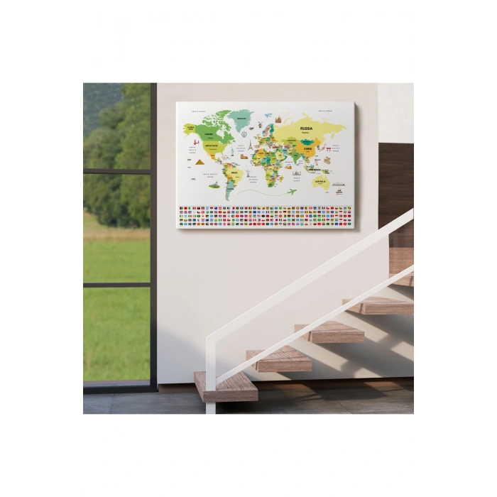 Dünya Haritası Ülke Bayraklı ve Başkentli Kanvas Tablo 1915