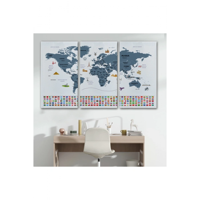 Dünya Haritası Ülke Bayraklı ve Başkentli Kanvas Tablo 1921