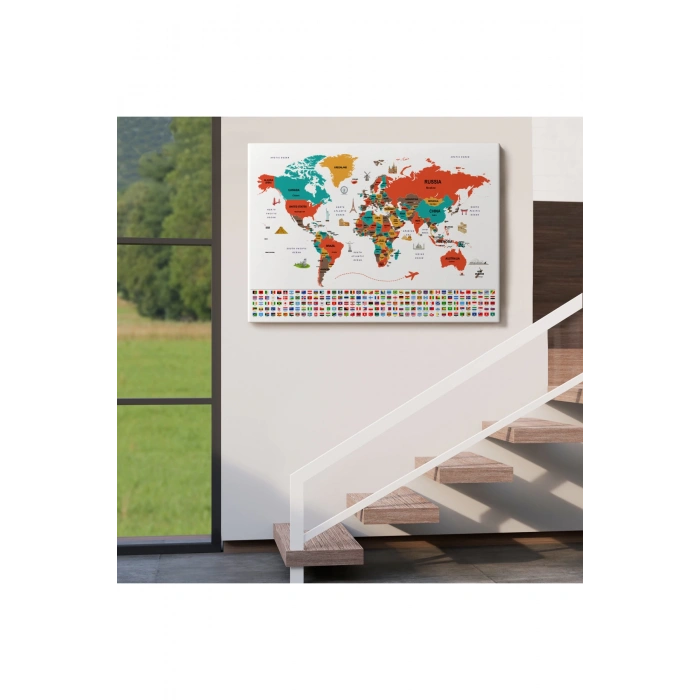 Dünya Haritası Ülke Bayraklı ve Başkentli Kanvas Tablo 1923