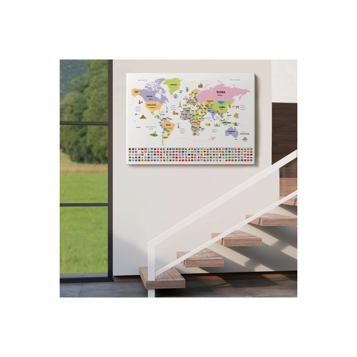 Dünya Haritası Ülke Bayraklı ve Başkentli Kanvas Tablo 1925